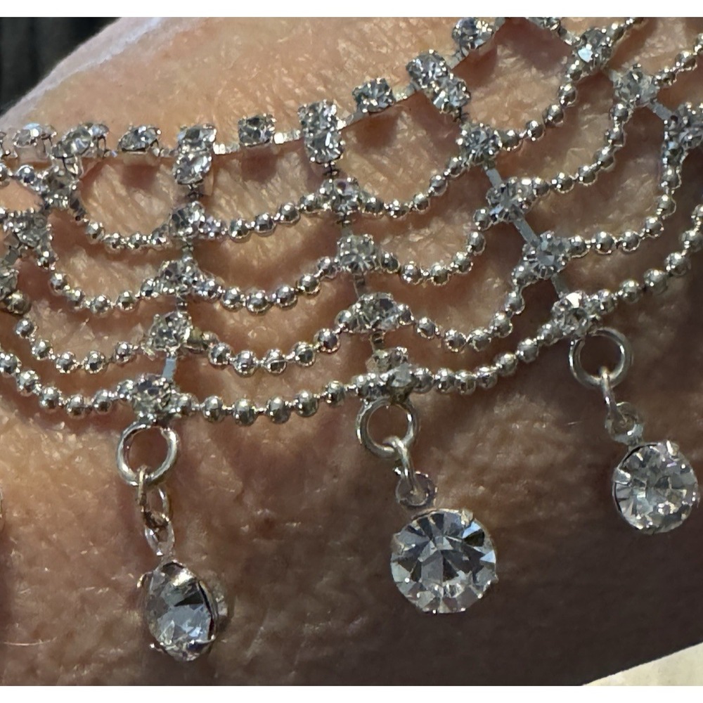 Silver Tone Clear Beaded Collar Necklace Retro Victorian Witchy Whimsygoth HOCO - Picture 7 of 10